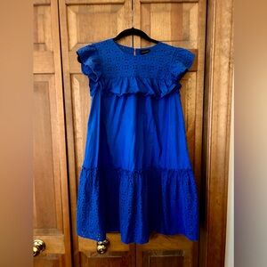 Who What Wear Women’s XS Flirty Blue Ruffled Tiered Boho Dress W/ Eyelet Details